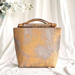 Gingko/Rattan handle,tote bag,shopping bag,Commuter bag, ginkgo, jacquard cloth, handmade, Japanese style image 1