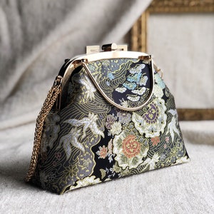 Vintage Cheongsam Style Kiss Lock Hand Bag With Japanese Kimono Cranes ...