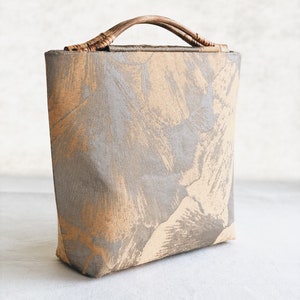 Gingko/Rattan handle,tote bag,shopping bag,Commuter bag, ginkgo, jacquard cloth, handmade, Japanese style image 4