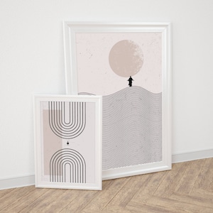 Set of 3 Christian Wall Art, Minimalist Beige Christian Decor, Mid century Neutral Christian Prints, Jesus Walks on water, Moses, Noah's Ark