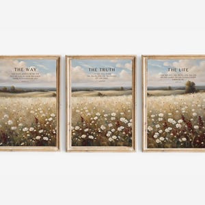 Set of 3 Christian Wall Art, The Way, The Truth, The Life, Bible Verse Wall Print, Christian Wall Art, Bible verse print Farmhouse Scripture