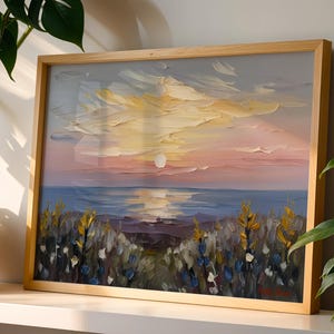 Spring Fall Sunset Print,  Spring Landscape Watercolor Painting, Muted Scenery Decor Digital, Soft Earthy Country Printable Wall Art