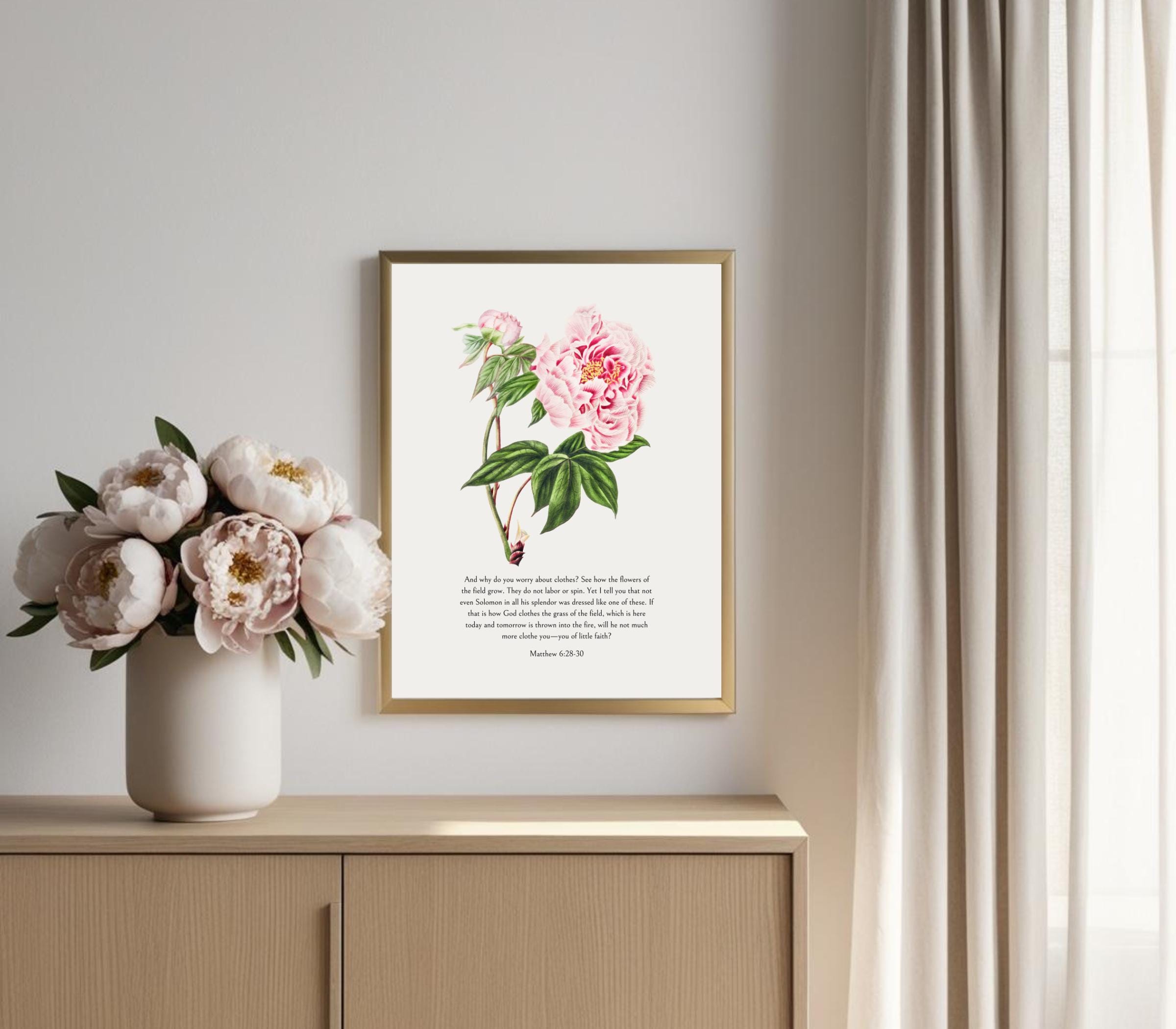 Matthew 6:28-30 Bible Verse Wall Art, Christian Floral Print, Pink ...
