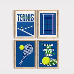 tennis posters | 4 PRINTABLES | tennis wall art | old money aesthetic | tennis art | preppy wall art | dorm decor blue