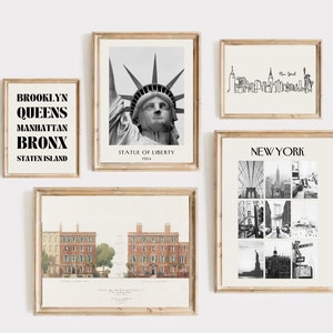 New York gallery set of 11 prints, Bronx wall art, Statue of liberty art, Instant download, office decor