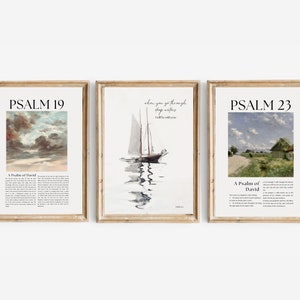 3er-Set Schrift Wandkunst, Psalm 23 Vintage Bibel Vers Druck, Psalm 19 Christliches Dekor, Der Herr ist mein Hirte, tiefes Wasser