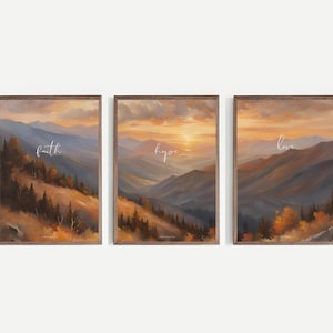 Set of 3 Christian Wall Art, faith hope love, Bible Verse Wall Print, Christian Wall Art, Bible verse print Farmhouse Scripture