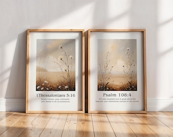 Bible Verse Prints Set: Neutral Wildflower Christian Scripture Art (Digital Download