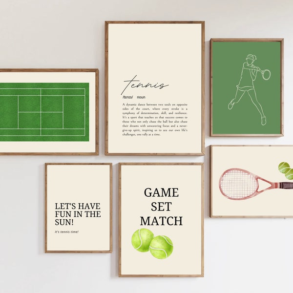 tennis posters | 7 PRINTABLES | tennis wall art | old money aesthetic | tennis art | preppy wall art | dorm decor