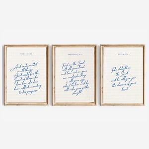 Trust in the Lord - Proverbs 3:5-6, Romans 8 28, Psalm 37 4 Scripture Set, Christian Wall Art, trendy retro, faith prints set
