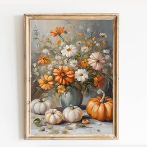 Autumn Floral Print: Vintage Pumpkin & Wildflowers Painting (Digital Download)