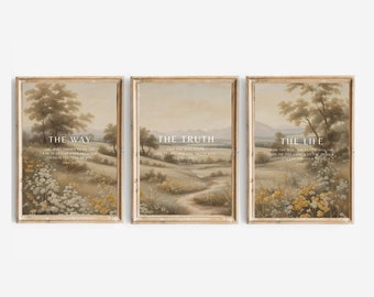 Christian Wall Art Set, Bible Verse Prints, Farmhouse Scripture (Digital Download)