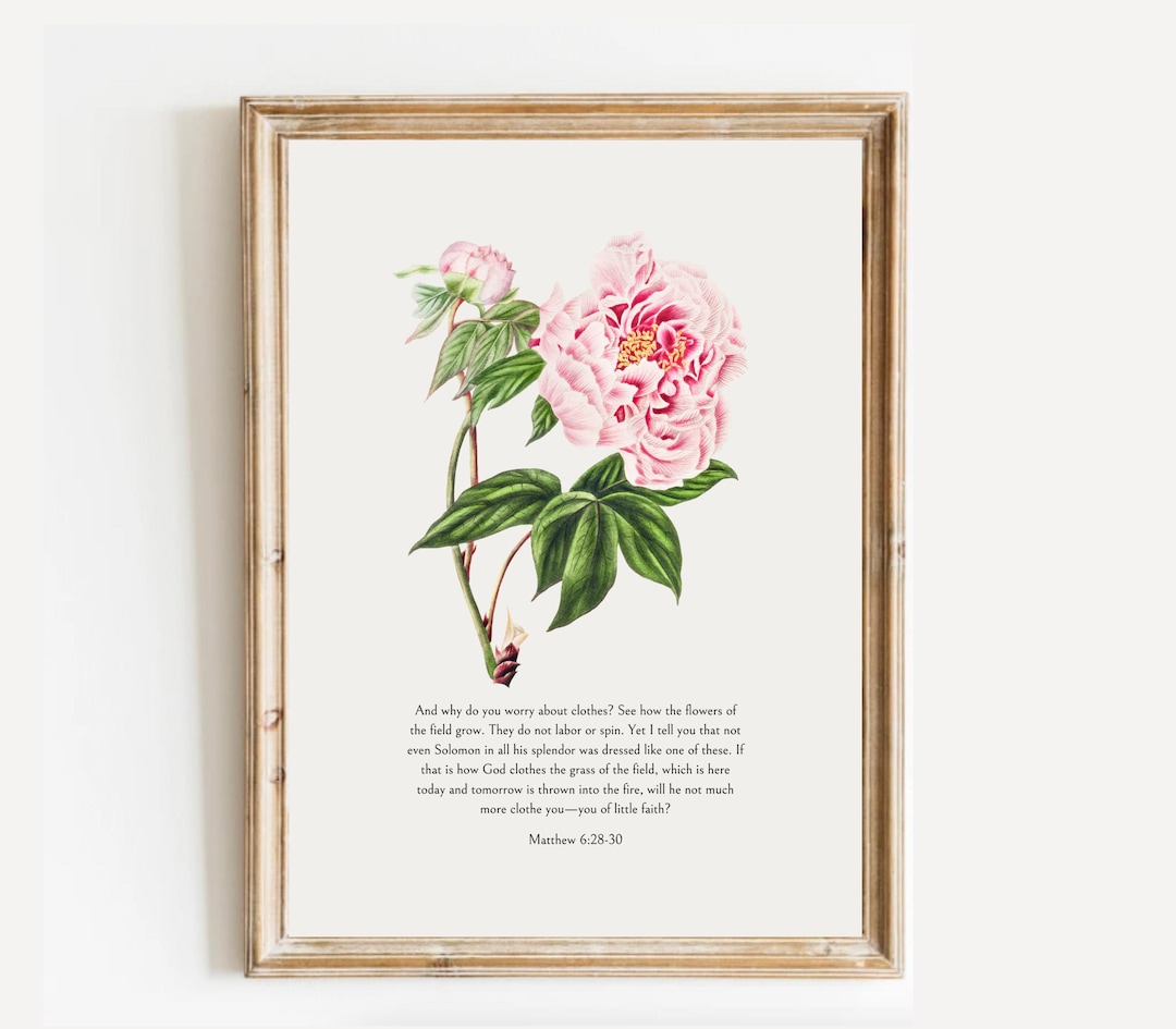 Matthew 6:28-30 Bible Verse Wall Art, Christian Floral Print, Pink ...