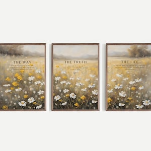 Set of 3 Christian Wall Art, The Way, The Truth, The Life, Bible Verse Wall Print, Christian Wall Art, Bible verse print Farmhouse Scripture