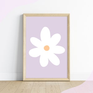 Daisy Print, Girl's Nursery Bedroom Decor, Pastel Lilac Flower Wall Art, Lavender Background