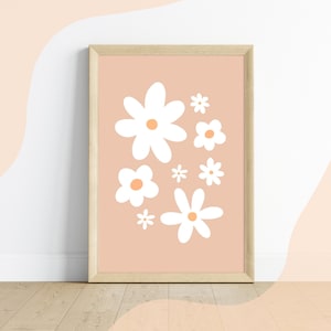 Wildflower Daisy Wall Print, Girl's Nursery Bedroom Decor, Dusky Coral Pink Flower Wall Art, Daisy Theme