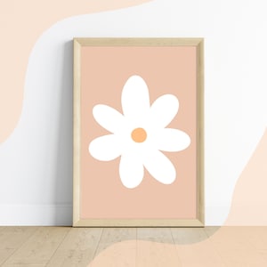 Daisy Print, Girl's Nursery Bedroom Daisy Decor, Dusky Coral Pink Flower Wall Art, Daisy Wall Decor, Girls Daisy Bedroom