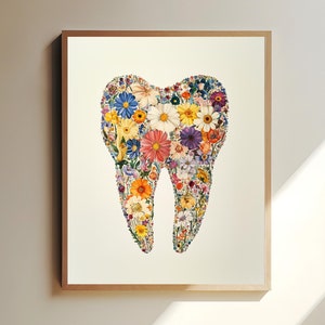 Blommigt tandtryck | Tandväggkonst | Botanisk anatomiposter | Tandläkarmottagningsinredning | Konst, matt eller halvblank | Flera storlekar