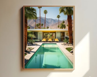 Palm Springs Pool House, Mid-Century Poolside Oasis Poster, Palm Springs Retro Poster, Palm Springs, Mid-Century Modern Palm Springs