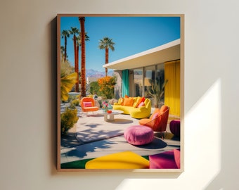 Mid-Century Oasis Palm Springs Poster, Vintage Style Home Decor, Retro Palm Desert Wall Art, Unieke California Landscape Print