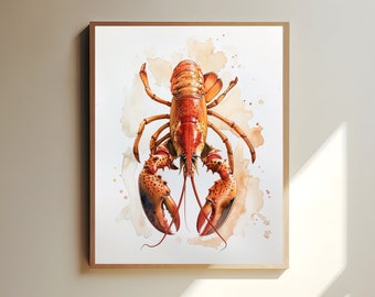 Lobster Poster, Maritime Elegance in Red, Artistic Wall Decor for Kitchen & Beach House, Vibrant Ocean Art, lobster print, Kitchen Wall Art