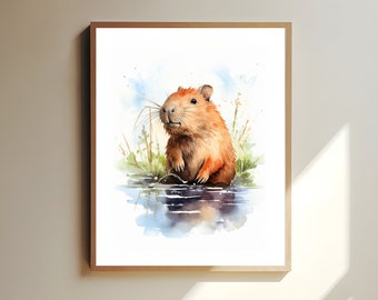 Capybara Nursery Poster, Gentle Animal Art for Kids, Peaceful Capybara Illustration, Baby Room Wall Decor, Wildlife Print, Capybara Poster