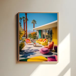 Mid-Century Oasis Palm Springs Poster, Vintage Style Home Decor, Retro Palm Desert Wall Art, Unique California Landscape Print