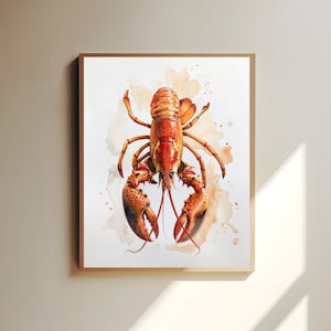 Lobster Poster, Maritime Elegance in Red, Artistic Wall Decor for Kitchen & Beach House, Vibrant Ocean Art, lobster print, Kitchen Wall Art