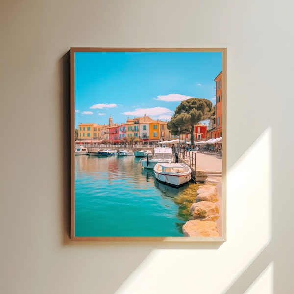 Saint Tropez Harbor Poster, French Riviera Coastal Decor, Elegant Yacht Marina Wall Art, Mediterranean Landscape, Travel-Inspired Art