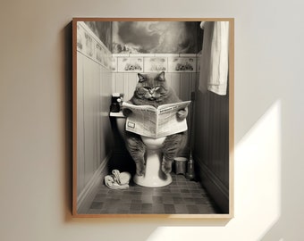Toilet Cat Poster, Bathroom decor, bathroom poster, bathroom wall art, funny bathroom poster, Cat Wall Decor, Funny cat poster, Cat Wall Art