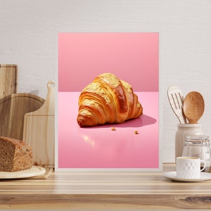 Croissant Poster, Vibrant Kitchen decor, Kitchen art print, Artisan Bakery Wall Art, French Pastry Kitchen Decor, Culinary Art Print