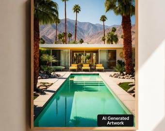 Palm Springs Pool House, Mid-Century Poolside Oasis Poster, Palm Springs Retro Poster, Palm Springs, Mid-Century Modern Palm Springs