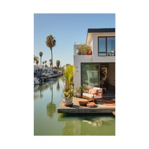 Poster van de kanalen van Venetië, kunstprint van een strandscène in Californië, levendige muurdecoratie met een boulevardthema, decoratie voor de skatecultuur, surf- en zonhuisdecoratie. afbeelding 7
