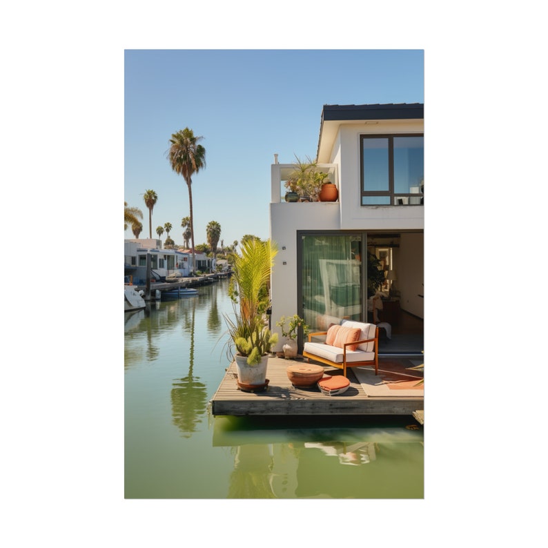 Poster van de kanalen van Venetië, kunstprint van een strandscène in Californië, levendige muurdecoratie met een boulevardthema, decoratie voor de skatecultuur, surf- en zonhuisdecoratie. afbeelding 7