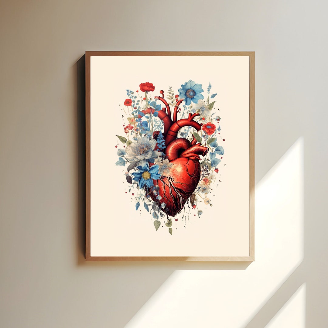 Anatomical Floral Heart Poster, Medical Art Print for Doctors ...