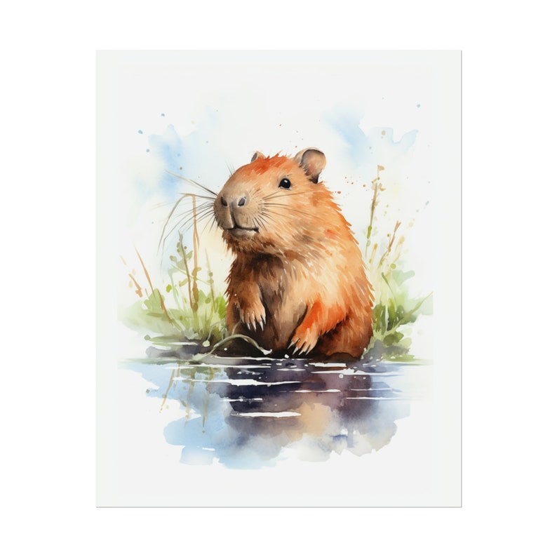 Barnrumsaffisch med kapybara, mild djurkonst för barn, fridfull kapybaraillustration, väggdekoration för babyrum, djurlivstryck, kapybaraaffisch bild 6