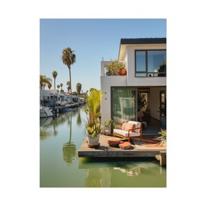 Poster van de kanalen van Venetië, kunstprint van een strandscène in Californië, levendige muurdecoratie met een boulevardthema, decoratie voor de skatecultuur, surf- en zonhuisdecoratie. afbeelding 8