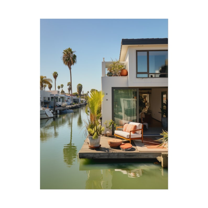 Poster van de kanalen van Venetië, kunstprint van een strandscène in Californië, levendige muurdecoratie met een boulevardthema, decoratie voor de skatecultuur, surf- en zonhuisdecoratie. afbeelding 8