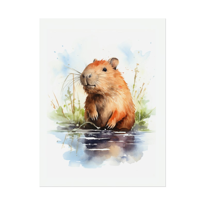Barnrumsaffisch med kapybara, mild djurkonst för barn, fridfull kapybaraillustration, väggdekoration för babyrum, djurlivstryck, kapybaraaffisch bild 8
