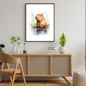 Barnrumsaffisch med kapybara, mild djurkonst för barn, fridfull kapybaraillustration, väggdekoration för babyrum, djurlivstryck, kapybaraaffisch bild 4