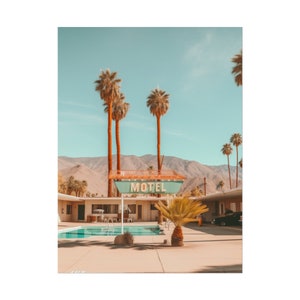 Vintage motelbord print | Retro Palm Springs poster | Amerikaanse muurdecoratie langs de woestijnweg | Fine Art, mat of halfglanzend afbeelding 7