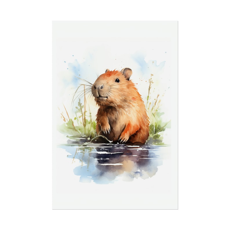 Barnrumsaffisch med kapybara, mild djurkonst för barn, fridfull kapybaraillustration, väggdekoration för babyrum, djurlivstryck, kapybaraaffisch bild 7