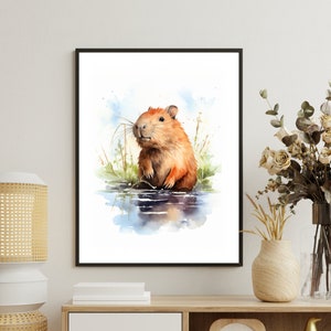 Barnrumsaffisch med kapybara, mild djurkonst för barn, fridfull kapybaraillustration, väggdekoration för babyrum, djurlivstryck, kapybaraaffisch bild 3