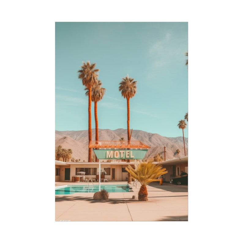 Vintage motelbord print | Retro Palm Springs poster | Amerikaanse muurdecoratie langs de woestijnweg | Fine Art, mat of halfglanzend afbeelding 8