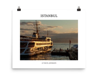 Istanbul Ferry Photo Print, Sunrise Photo Art, Travel Photography, City Coordinates Poster, Istanbul Turkey Gift, Wanderlust Wall Decor