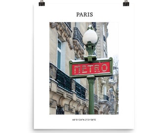 Paris Metro Sign Print, Paris Wall Art, Paris City Coordinates Poster, Paris Photography Print, French Home Decor, Travel Fine Art Photo