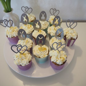 Cupcake Topper Muffin plug double hearts, metal, stainless steel food-safe image 3