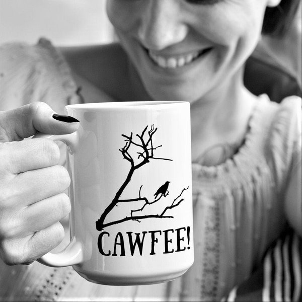 Cawfee Crow Coffee Mug Gift for Him Her Friend Coworker. Custom New Jersey New York Accent Coffee Crow Raven Lover Sarcastic Funny Gift Idea