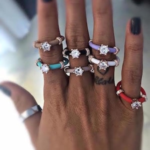 925 Silber, Rose Gold, Frauen RING, Weißer Zirkonia Stein, verstellbares Silikonband, Silikonring, Geschenk für Sie, Muttertag Ring
