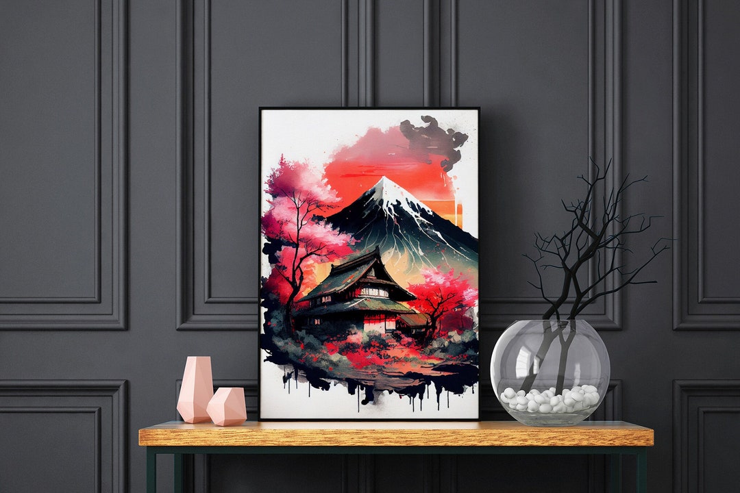 Japanese Landscape Wall Art. Fujiyama Mountain Digital Print. Etsy